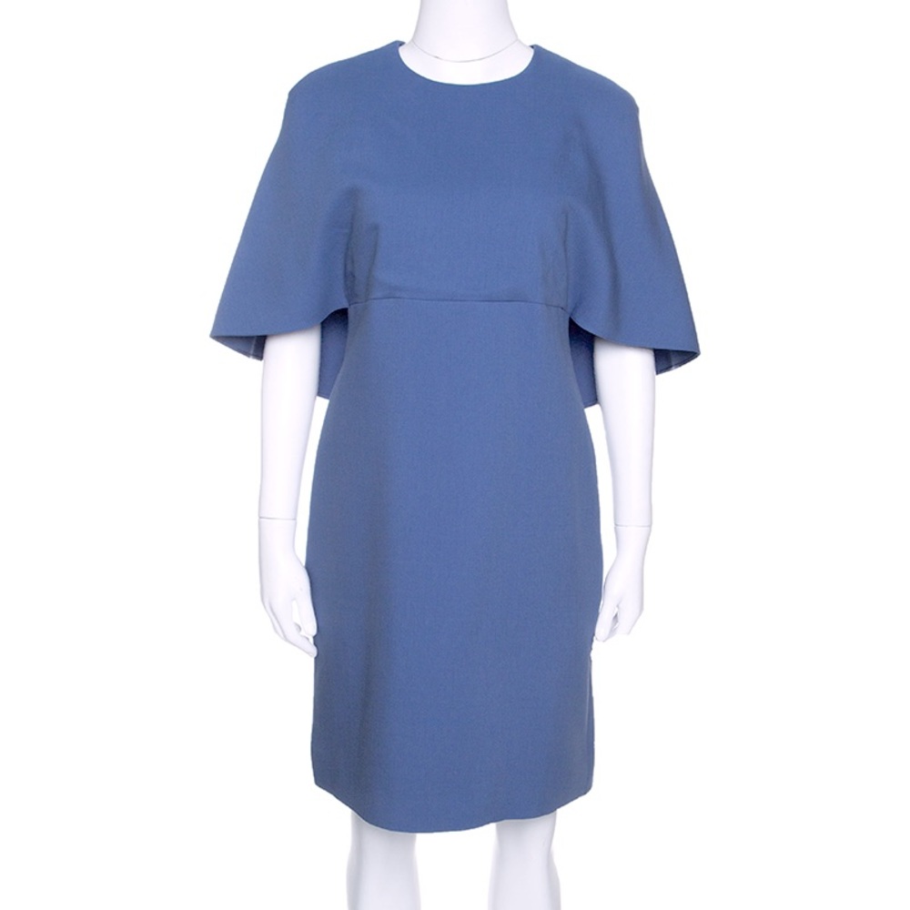 Valentino Blue Silk Wool Cape Dress